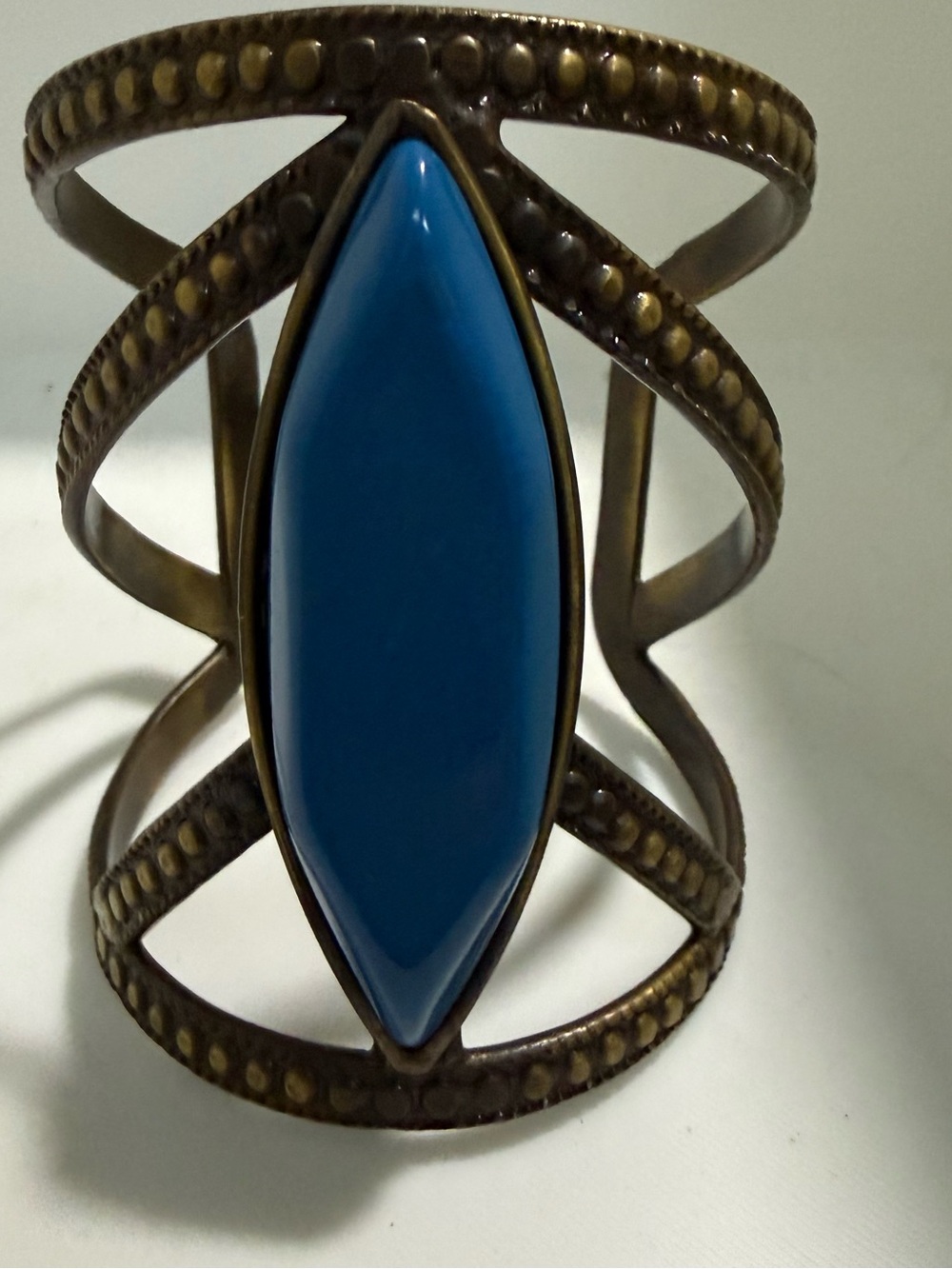 Source Unknown Blue Stone Brass Cuff Bracelet